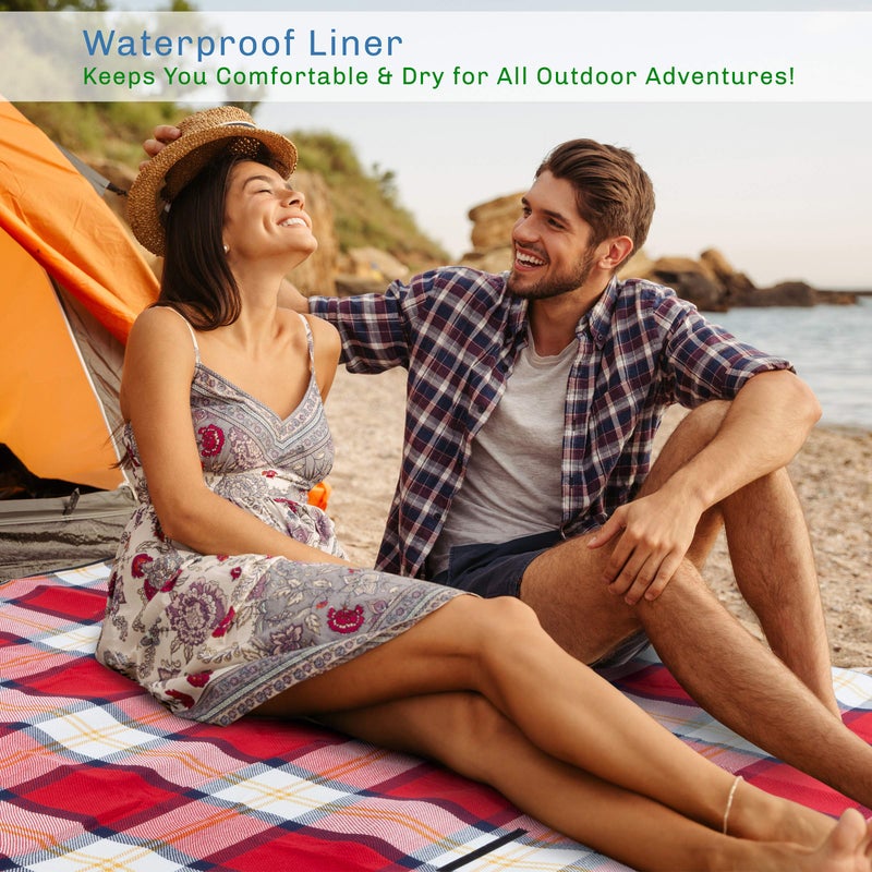 Wakeman Outdoor Picnic Blanket with Foam Padding - Waterproof and Foldable Beach Mat for Travel, Camping, Festivals, and Sports by Wakeman (Red Plaid) - Image 5